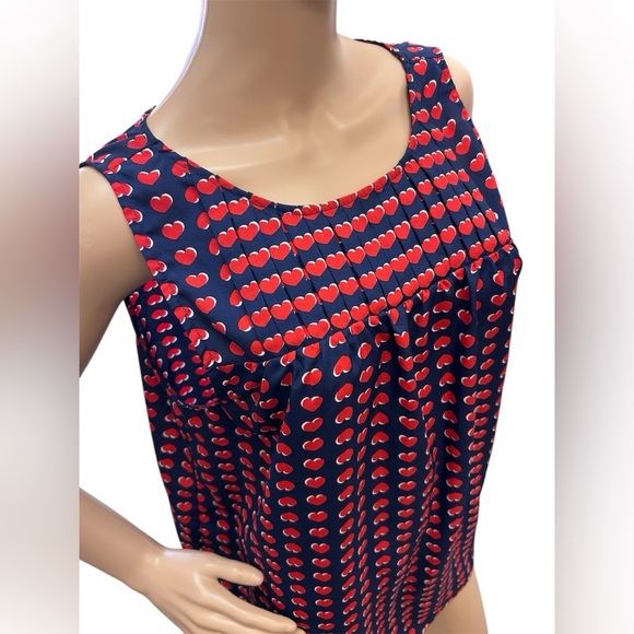 Cynthia Rowley Heart Print Sleeveless Women’s Size XL Top Navy/Blue Tie Neck EUC - Picture 3 of 6